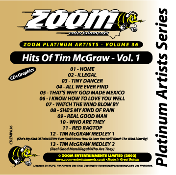 Zoom Karaoke ZPA036 Platinum Artists Tim Mc Graw