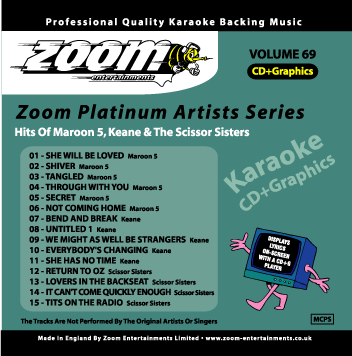 Zoom Karaoke ZPA069 Platinum Artists Maroon 5, Keane & The Scissor Sisters