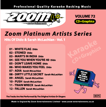 Zoom Karaoke ZPA072 Platinum Artists Dido & Sarah Mclachlan