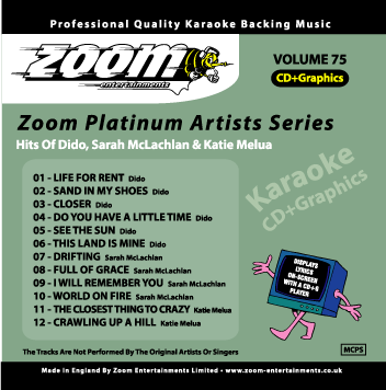 Zoom Karaoke ZPA075 Platinum Artists Dido, Sarah McLachlan & Katie Melua